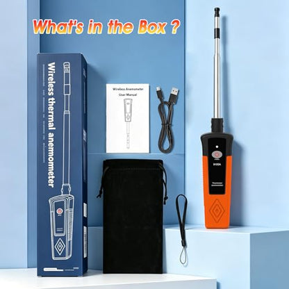 Hotwire Anemometer Handheld for Air Celocity, in-Duct Airflow and Temperature, HVAC Wind Speed Meter with Revolve Telescopic Probe, Bluetooth App, Digital Air Flow Meter CFM Meter GR-9100A