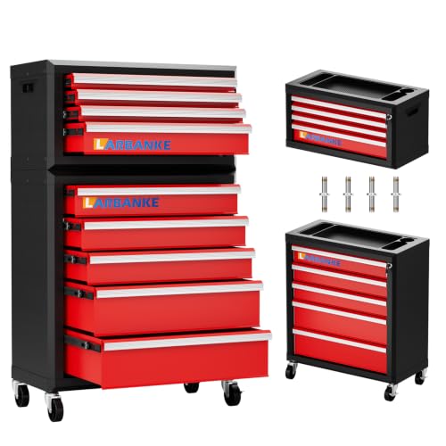 LARBANKE 9-Drawer Rolling Tool Chest with Wheels,Lockable Tool Cabinet - color: Red, size: 9 drawer tool chest