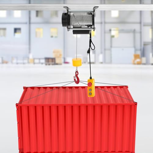 Electric Hoist Winch Portable Electric Hoist with Wired Control, 881lbs Powered Hoists with Long Steel Wire Rope, for Factory, Garage & Warehouse, 98ft Lifting Height, 110V 1000W (Black) - color: Black