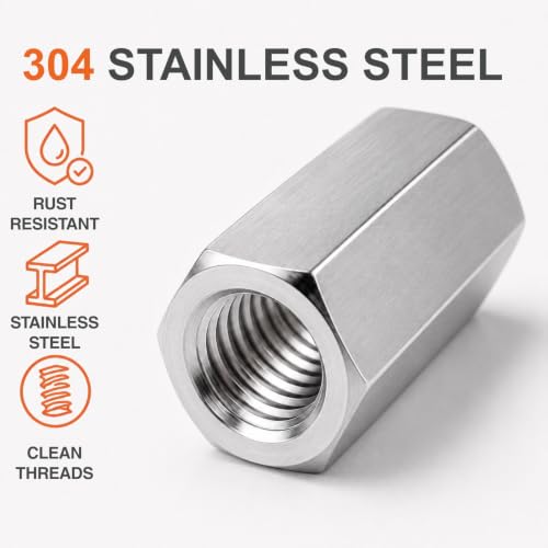 12 Pack 3/8-16 UNC Coupling Nuts, 304 Stainless Rod Couplers - color: Stainless Steel, size: 3/8-16 x 1-3/4"