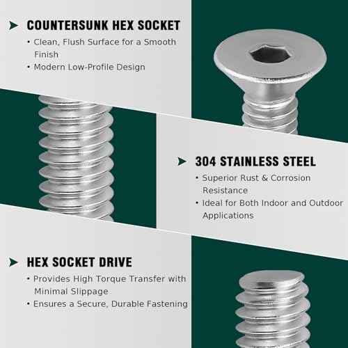 5/16-18 x 3/4" Flat Countersunk Head Socket Cap Screws, Full Machine Thread Coverage, Allen Hex Drive, 304 Stainless Steel 18-8 SS, 10 PCS - size: 5/16-18 x 3/4"