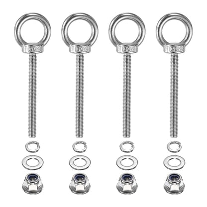 PATIKIL M6 x 60mm Shoulder Eye Bolt, 4 Pcs 304 Stainless Steel Lifting Ring Threaded Eye Bolt with Flange Lock Nuts Spring and Flat Washers for Hanging Tie Down Straps Outdoor Indoor - size: M6 x 60mm