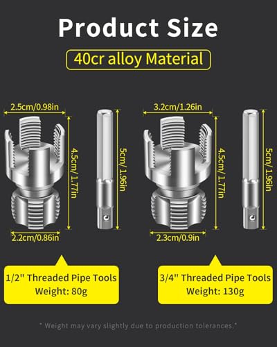 2-Piece PVC Pipe Threading Tool, 1/2 and 3/4 Inch - size: 1/2+3/4
