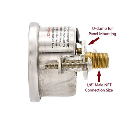 PIC Gauges 203L-158F U-Clamp Panel Mount Glycerine Filled Pressure Gauge w/ SS Case/Bezel, Brass Internals, PC Lens, 1.5" Dial, 0/160 psi Range, 1/8" Male NPT - style: 0 - 160 PSI