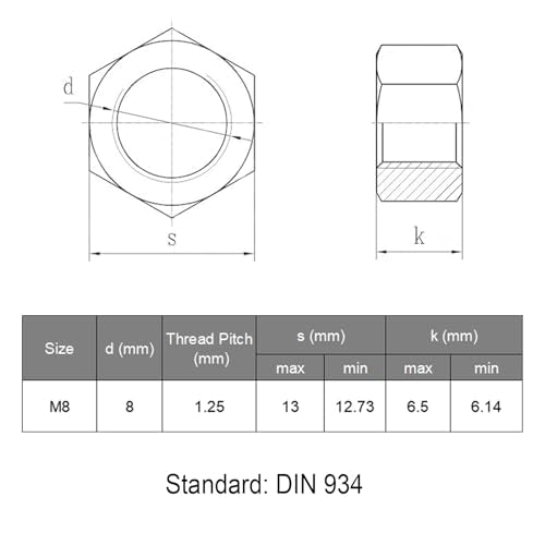 VGBUY 80pcs M8-1.25 Hex Nuts, 304 Stainless Steel 18-8 External Hex nut M8x1.25, Metric Hex Machine Screw Nuts Hardware Nuts (VG01316) - size: M8-1.25(80pcs)