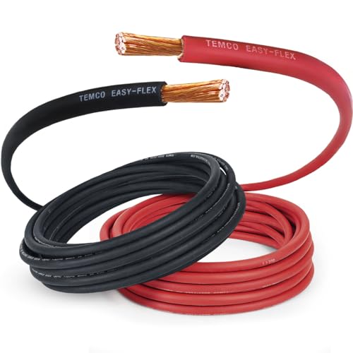 TEMCo 1 Gauge AWG 10 Ft Black + 10 Ft Red Flexible Pure Copper Made in USA Welding Cable Battery Wire - Heavy Duty Solar, Inverter, Car, RV, Truck - color: 10 Ft Black + 10 Ft Red, size: 1 AWG