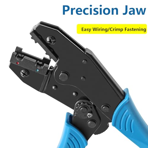 smseace Flag Terminal Crimper AWG 22-14 (0.5-2.5mm²) Electrical Crimping Tool for right angle spade connector Ratchet Terminal Crimper - color: Blue