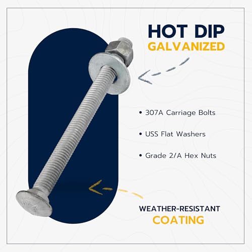 1/2" x 6" (25 Pack) Galvanized Carriage Bolt Kit Grade 307A Includes 1/2" USS Flat Washers (25 pcs) and 1/2"-13 Hex Nuts (25 pcs), Hot Dip Galvanized for Exterior Use by Makers Bolt - size: 1/2 x 6