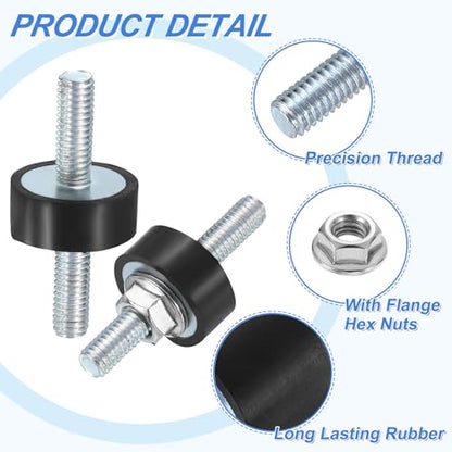 uxcell 2Pcs M6 x 18mm Rubber Mounts, 8 x 20mm Cylindrical Anti Vibration Isolator Studs Shock Absorber Double Studs with Nuts for Car Bobbin Generator Air Compressors - size: M6 x 18mm, 8 x 20mm