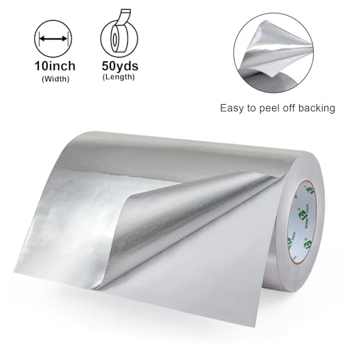 BOMEI PACK Aluminum Foil Duct Tape Heavy Duty Waterproof, 10 inch x 50 Yds Premium Silver Metal HVAC Heat Tapes, High Temperature, Dryer Vent Insulation Tape for Ductwork, 3.1 Mil Thick - size: 250mm