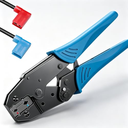 smseace Flag Terminal Crimper AWG 22-14 (0.5-2.5mm²) Electrical Crimping Tool for right angle spade connector Ratchet Terminal Crimper - color: Blue