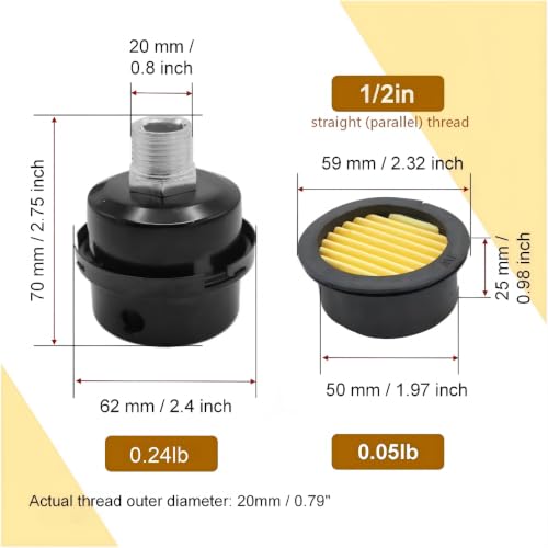 2-Pack 1/2Inch Air Compressor Intake Filter Silencer Muffler - size: 1/2"