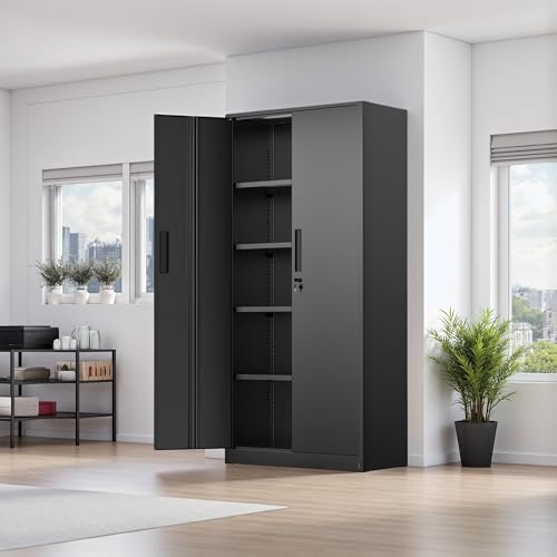 Oakmont Metal Storage Cabinet for Tool Organization, 72" Lockable Garage Storage Cabinets with 2 Doors and 4 Adjustable Shelves, Locking File Cabinet for Office, Home, School (72“ Standard-Black) - color: Black, size: 72" H x 32" W x 16" D