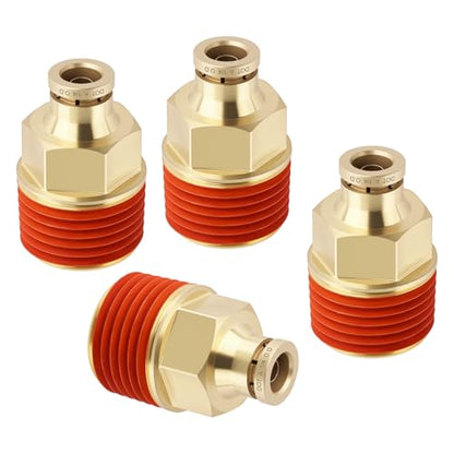 DOT Approved Male Straight Brass Union 1/4" Tube x 1/2" NPT, 4PCS - size: 1/4" OD x 1/2" NPT