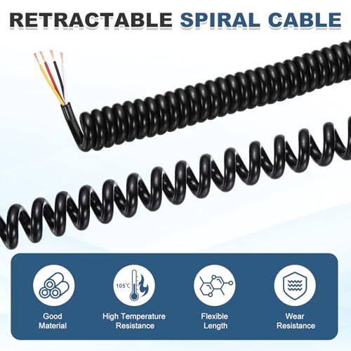 MECCANIXITY 5ft 24AWG Retractable Coiled Coil Cord 300V 105℃ 4 Conductor - size: 5ft x 24AWG, 4 Conductor