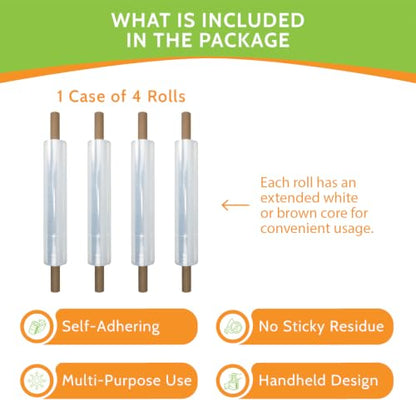 PSBM Stretch Wrap with Handles, 1 Roll 20 Inch x 1000 Feet 80 Gauge Heavy Duty up to 800% Ultimate Stretch Clear Plastic Wrap Industrial Strength Shrink Film for Moving, Packing & Shipping - size: 1 Pack, style: 80 Gauge