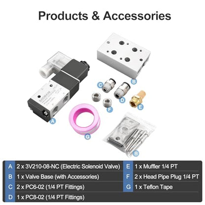 BAOMAIN 12V DC 3/2 Pneumatic Solenoid Valve 2 Station 3V210-08 Manifold Kit - size: 2-Station Valve Kit