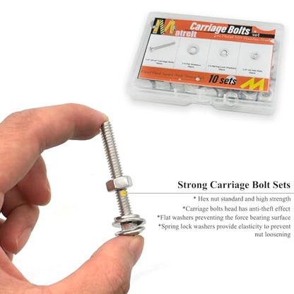 10 Sets 1/4"-20 x2 Carriage Bolts Round Head Square Neck Screws with Hex Nuts Flat Washers Spring Lock Washers 304 Stainless Steel Full Thread Coverage Square Neck Bolts Assortment Kit - size: 1/4"-20 x2"-10 Sets