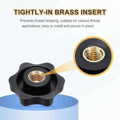 HARFINGTON Star Knob M10 Female Thread 38mm Head Brass Insert Black 3pcs - color: Black, size: M10 x 38mm