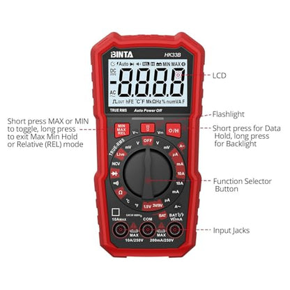 BINTA Digital Multimeter 2000 Counts Voltmeter with AC/DC Voltage Current - style: 2000 Counts