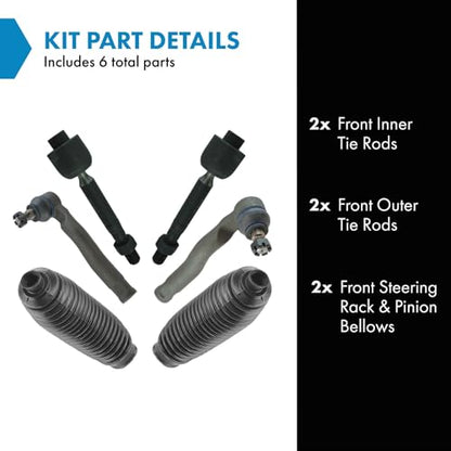 TRQ Front Driver & Passenger Side Inner & Outer Steering Kit Steering Rack - style: PSA60590