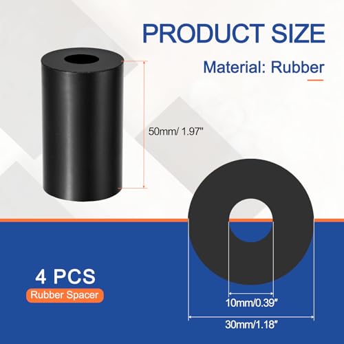 Multi Purpose Rubber Spacer, 10mm ID x 30 OD x 50mm T Neoprene Round Anti-Vibration Isolation Pads Bushings Spacer Washer Fit for HVAC Bolts Car Accessories (4 Pcs) - size: 10mm ID x 30 OD x 50mm T