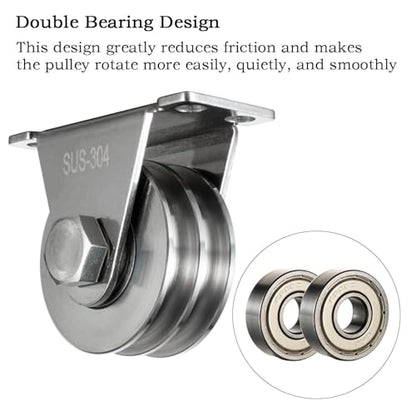 Double Groove Cable Fixed Pulley Block, Heavy Duty Stainless Steel, Bearing Inside, Good for Pulley Lifing System 1Pack