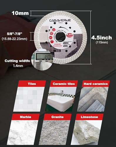 Casaverde Super Thin 4.5" Ceramic Cutting Diamond Blade - Porcelain Tile Blade Cut on Hard Tile,Ceramic,Marble,Granite,Porcelain - size: 4.5 inch