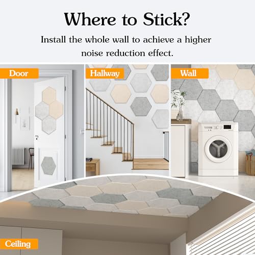 Acoustic Panels, Magrowill 12-Pack Sound Proof Wall Panels 14 X 12 X 0.4 Inches, Sound Absorbing Panels with Full Self-Adhesive, Interior Wall Decor Felt Tiles Board - color: 01-Camel/Silver/Light Gray, size: Large Hexagon