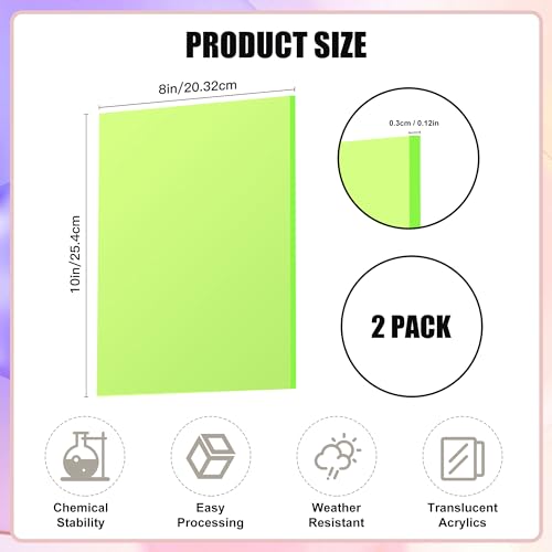 Fluorescent Green Acrylic Sheets 1/8 inch Thick 3mm 2 Pack 8 x 10 Clear Plexiglass Sheets,for Sign,Craft,Painting,Laser Cutting,DIY Display Projects… (8"x 10", Fluorescent Green, 2)… - color: Fluorescent Green, size: 8"x 10"