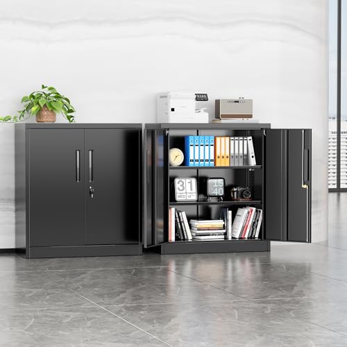 INTERGREAT Metal Storage Cabinet with Locking Doors, Lockable Steel Storage Cabinets with 2 Doors and Shelves, Black Metal Cabinets with Lock, Small Steel Cabinet for Office, Garage, Home, Shop - color: Black, size: 35.5" H Storage Cabinet