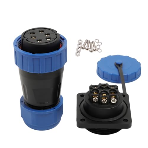 TY28 6 Pin 25A Screw Crimp Waterproof Connector, Female Male Plug Socket Quick-Disconnect for Outdoor Electrical Power Device - color: Screw Mount, size: 6 Pin 25A
