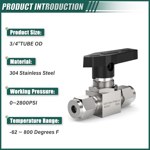 1PCS 304 Stainless Steel Compression Valve,3/4" Tube OD Straight Adapter, for water/oil/air systems. - size: 3/4" OD (Valve)