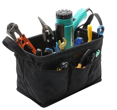 3-Pack Storage Tool Case Set, 13.8 x 7.8 x 7.8 Inches, Rectangular Waxed Canvas Fabric Collapsible Tool Bag with Handles for Tools,Wrench Set,Screwdrivers (Black) - color: Black