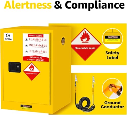 12 Gal Flammable Storage Cabinet, 22" H x 17" W x 17" D Fire Cabinet