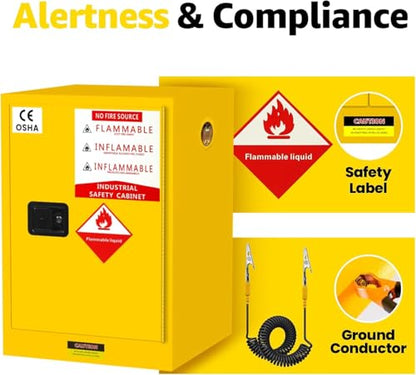 12 Gal Flammable Storage Cabinet, 22" H x 17" W x 17" D Fire Cabinet