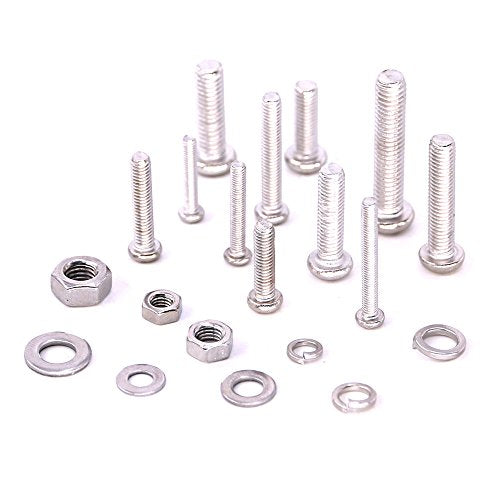 Glarks 665Pcs M3 M4 M5 M6 Stainless Steel Phillips Pan Head Screws Bolts Nuts and Flat Gasket Spring Washers Assortment Kit - style: Pan head screws