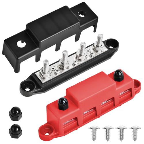 Bus Bar 250A 12V Power Distribution Block 4 x 5/16"(M8) Studs for Automotive Marine Car Audio, 12 Volt Battery Busbar Terminal Block with Waterproof Cover (Pack of 2, Positive & Negative) - size: 5/16"(M8) Studs