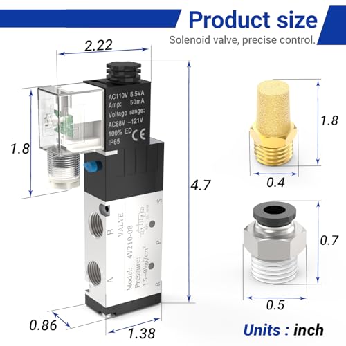 4V210-08 5-Way/2-Position Electric Solenoid Valve 1/4"NPT – Pilot-Operated AC110V, Aluminum Body with Lampshade Junction Box - size: AC110V-Junction Box