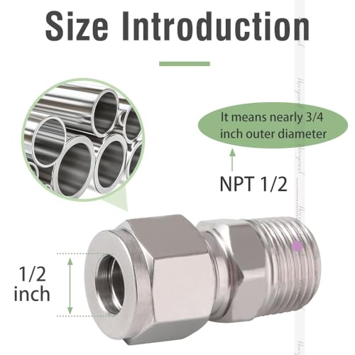 1/2 Compression Fitting, Stainless Steel 304 Tube Fittings,5 Pcs - size: NPT1/2-1/2" O.D.5pcs