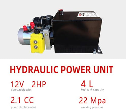 Single Acting Hydraulic Pump 4 Quart Hydraulic Power Units 12V DC Hydraulic Pump SAE#6 Connector for Dump Trailer Car Lifting - size: TD-S-YYDLDY-4