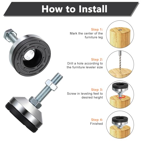 4 PCS Machine Leveling Feet, 3200 lb Total Static Load M12-Thread 2.4'' Dia - size: D60xM12x50