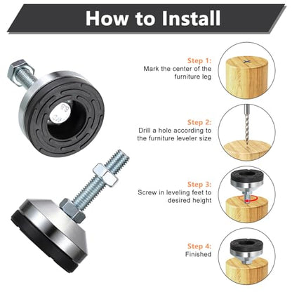 4 PCS Machine Leveling Feet, 3200 lb Total Static Load M12-Thread 2.4'' Dia - size: D60xM12x50