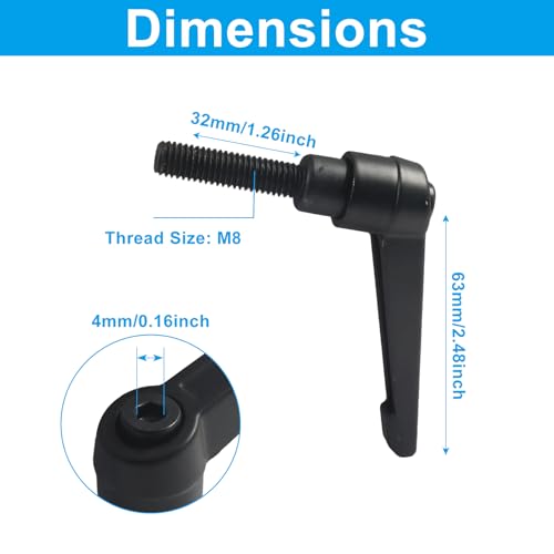 5pcs M8 x 32mm Clamping Lever Handles, 307 Stainless Steel Adjustable Locking Quick Release with Push Button Ratchet Mechanism, Black - size: M8 x 32mm