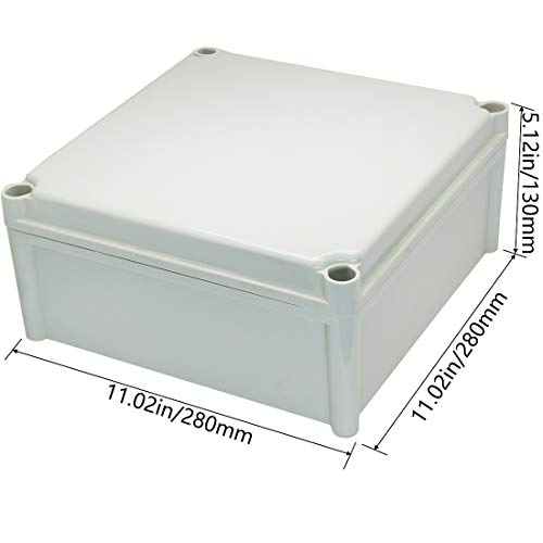 Zulkit Junction Box ABS Plastic Dustproof Waterproof IP67 Junction Boxes Universal Electrical Project Enclosure DIY Electronic Project Box Grey 11.02 x 11.02 x 5.12 inch (280 x 280 x 130 mm) - size: 11.02" x 11.02" x 5.12"