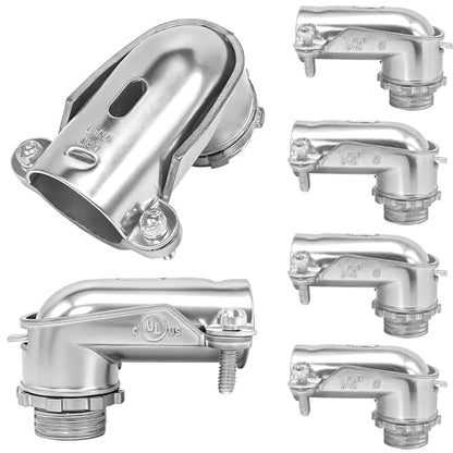 6 Pcs 90° Squeeze Connectors, Zinc Die Cast, 1/2 Inch Flexible Metal Conduit (1/2) - size: 1/2in