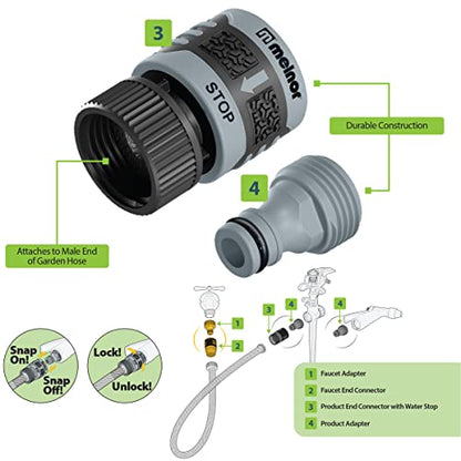 Melnor 65175AMZ 6 Piece Quick Connect Starter Set Connector Bundle, Product Adapter, Product End Connector, Black, Grey - size: 6 pcs Set