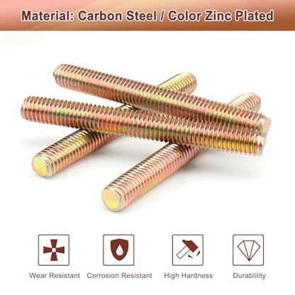 1/4" x 3" Fully All Threaded Rod Studs, 24pcs Carbon Steel Color Zinc Finished Right Hand Thread Screws for Furniture Garden Railing Mounting Assembly, Fastening Steel Frame Connections - size: 1/4" x 3'