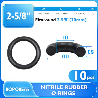 Black 10Pcs O-Rings, Nitrile Rubber O-Rings 2-1/2"(63.8mm) ID - size: 2-1/2" ID, 2-5/8" OD