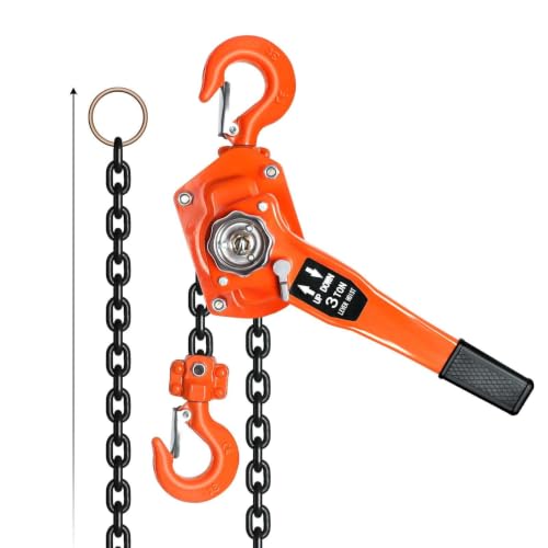 6 Ton Industrial Chain Fall, Manual Lever Hoist with 10FT G80 Carbon Steel Chain, Double-Pawl Brake, Lever Chain Hoist for Unpowered Lifting